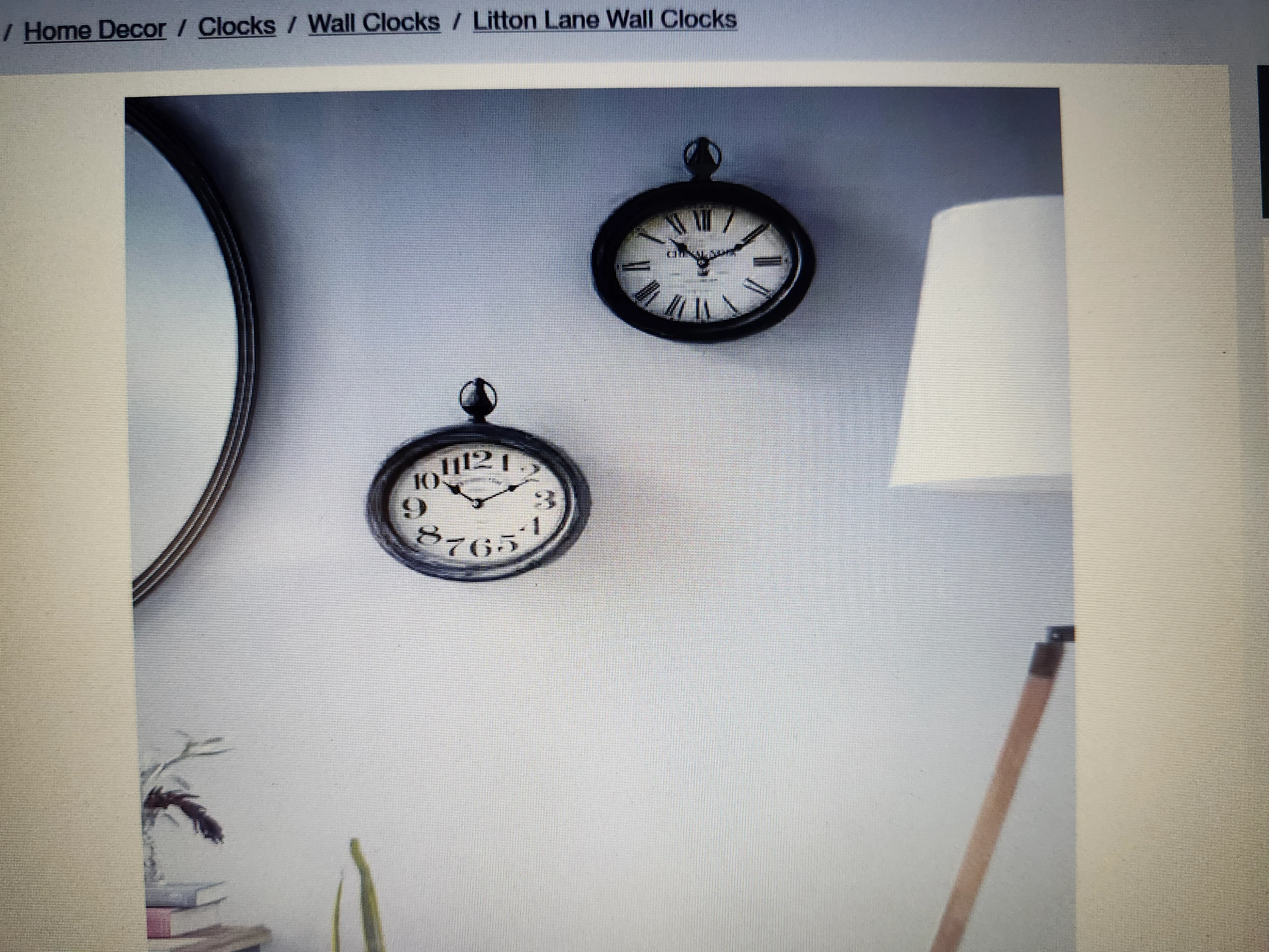 Cream Metal Pocket Watch Style Analog Wall Clock (Set of 2) SHOWROOM ITEM