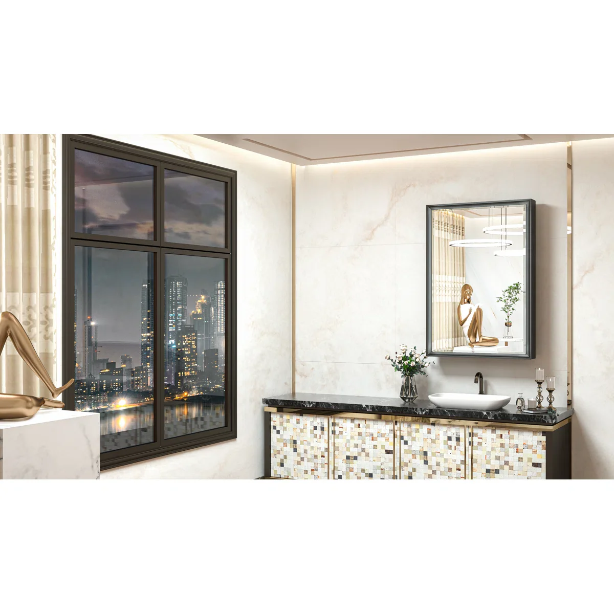 Cyrille Recessed & Surface Framed 1 Door Medicine Cabinet with Mirror and Shelves - Image 4