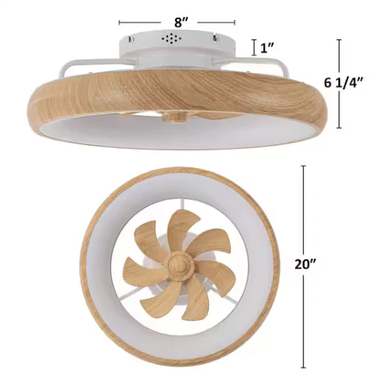 Dimmable Integrated LED RGB Smart Indoor Woodgrain Low Profile Ceiling Fan with Light - Image 5
