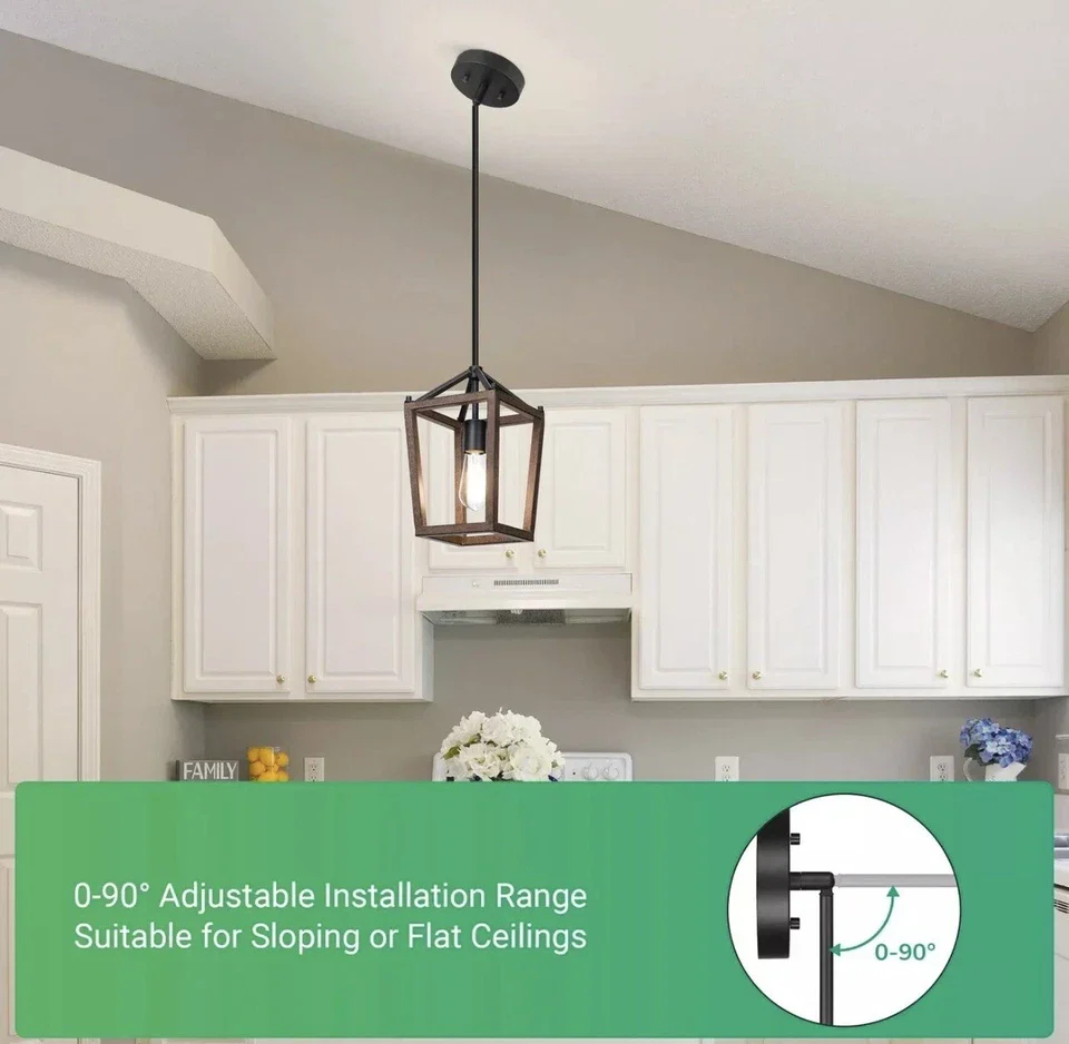 Edishine Industrial Farmhouse Adjustable Height Pendant Light 1Pc, - Image 3