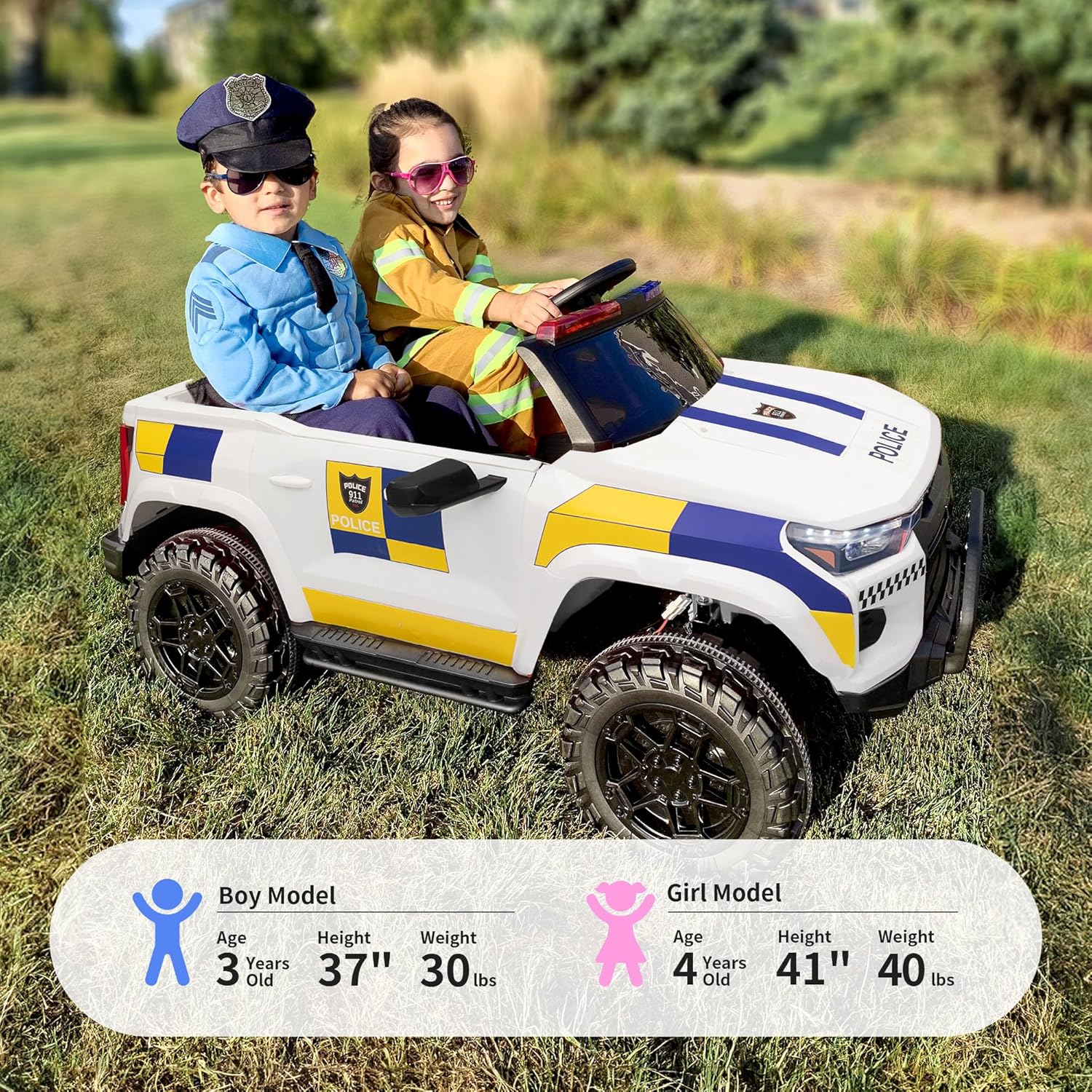 Electric Police Car for Kids 2 Seater, White - Image 5