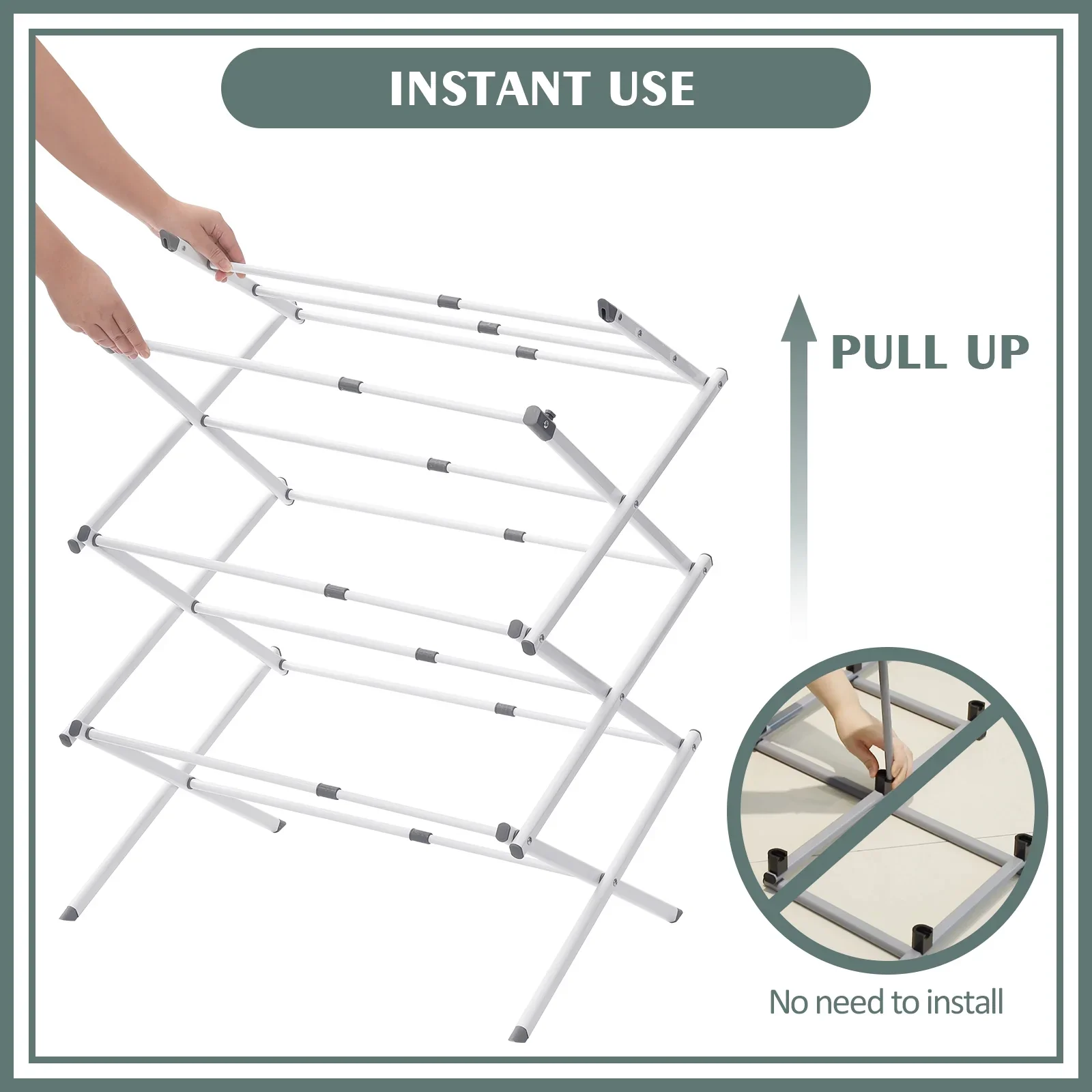 Expandable Clothes Drying Rack, Foldable & Collapsible Steel Laundry Drying Racks, White - Image 3