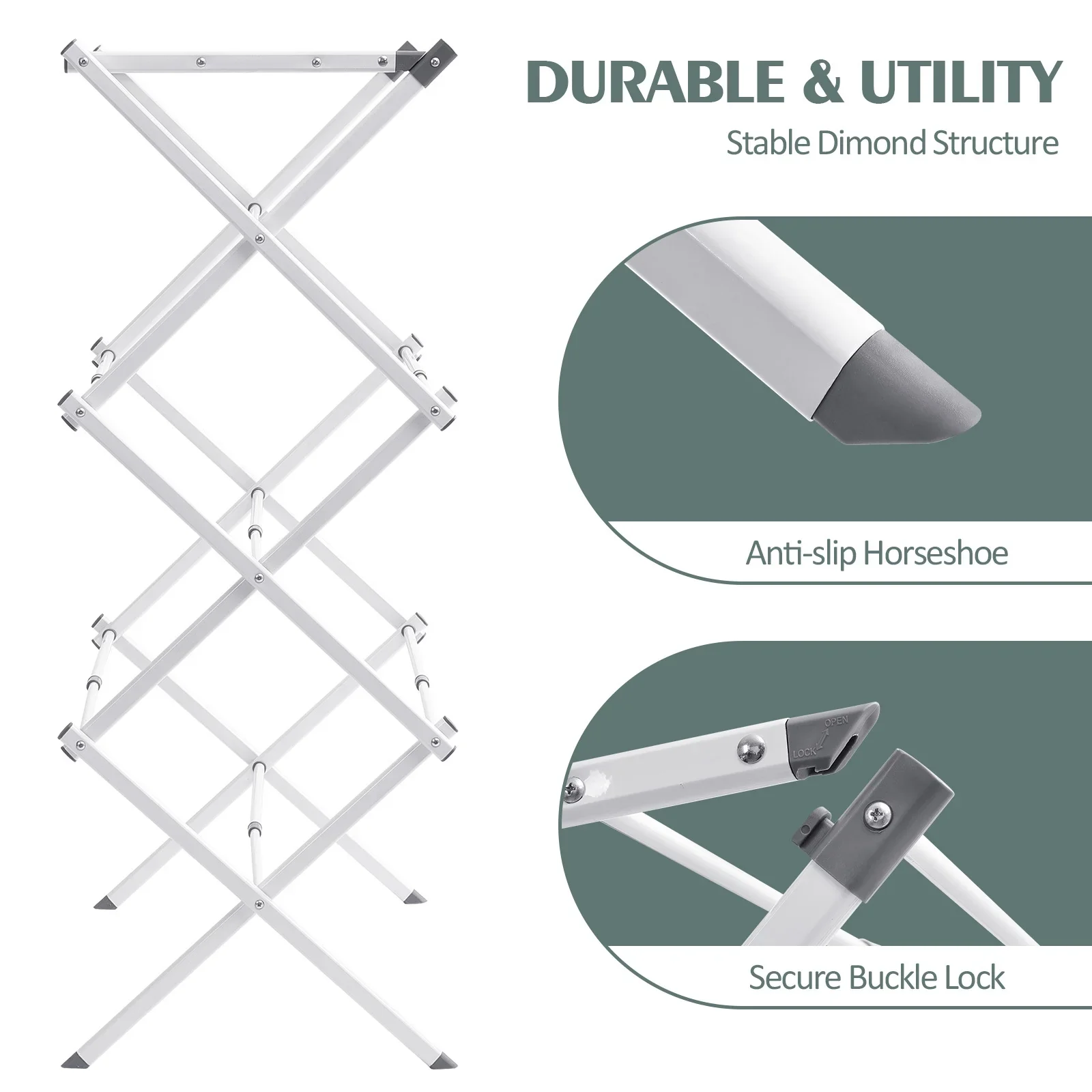 Expandable Clothes Drying Rack, Foldable & Collapsible Steel Laundry Drying Racks, White - Image 4