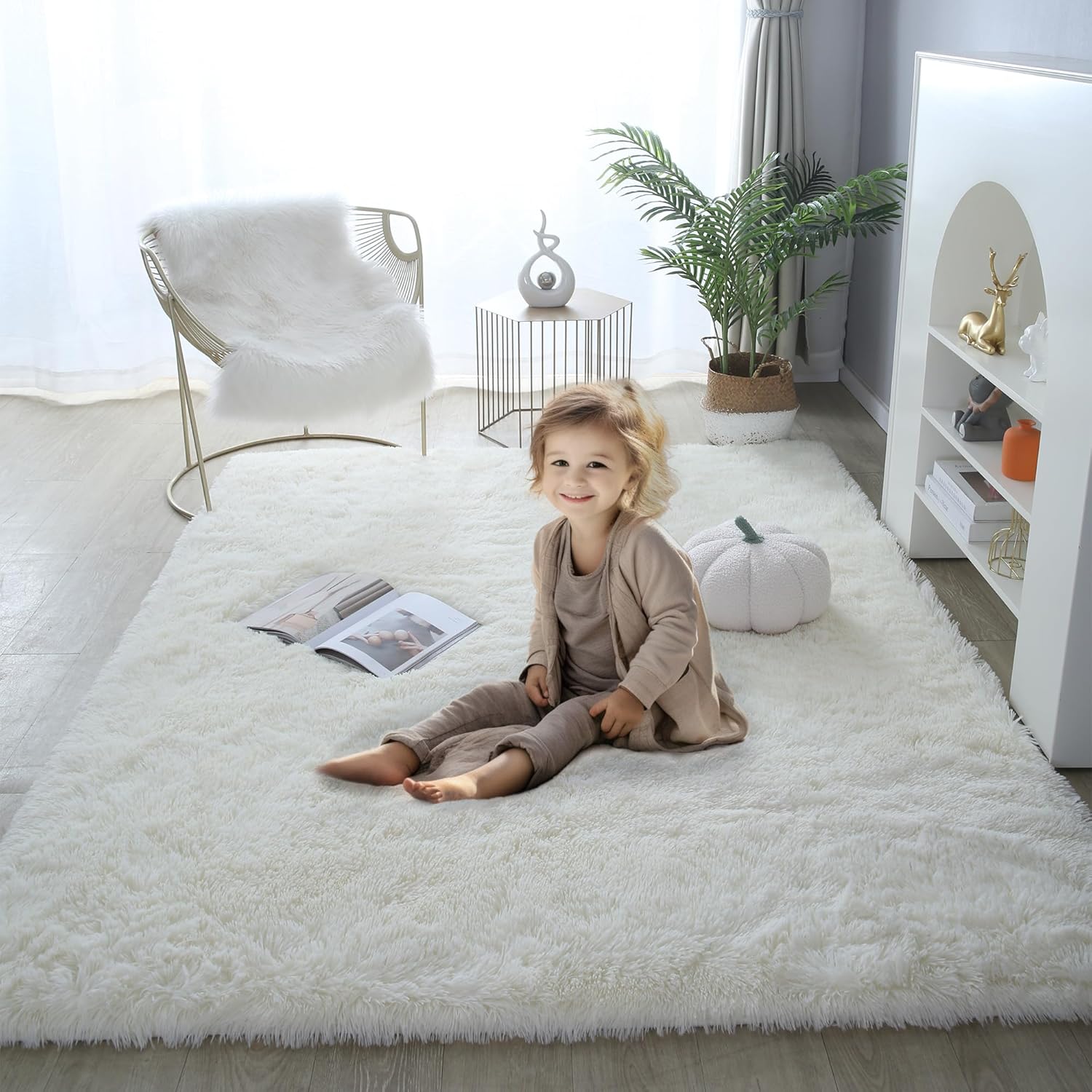 Extra Large Fluffy Shaggy Carpet Beige 8x10