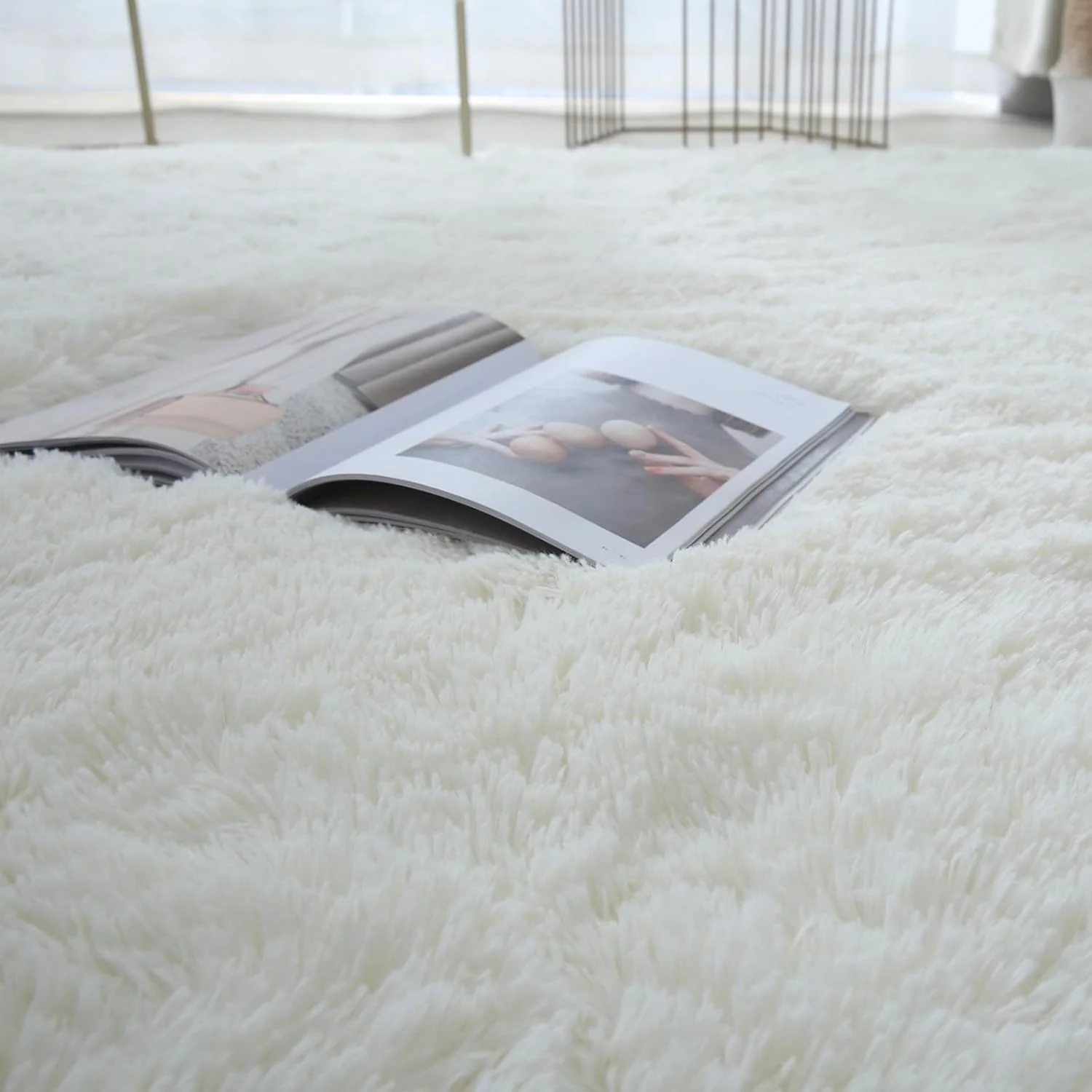 Extra Large Fluffy Shaggy Carpet Beige 8x10 - Image 5