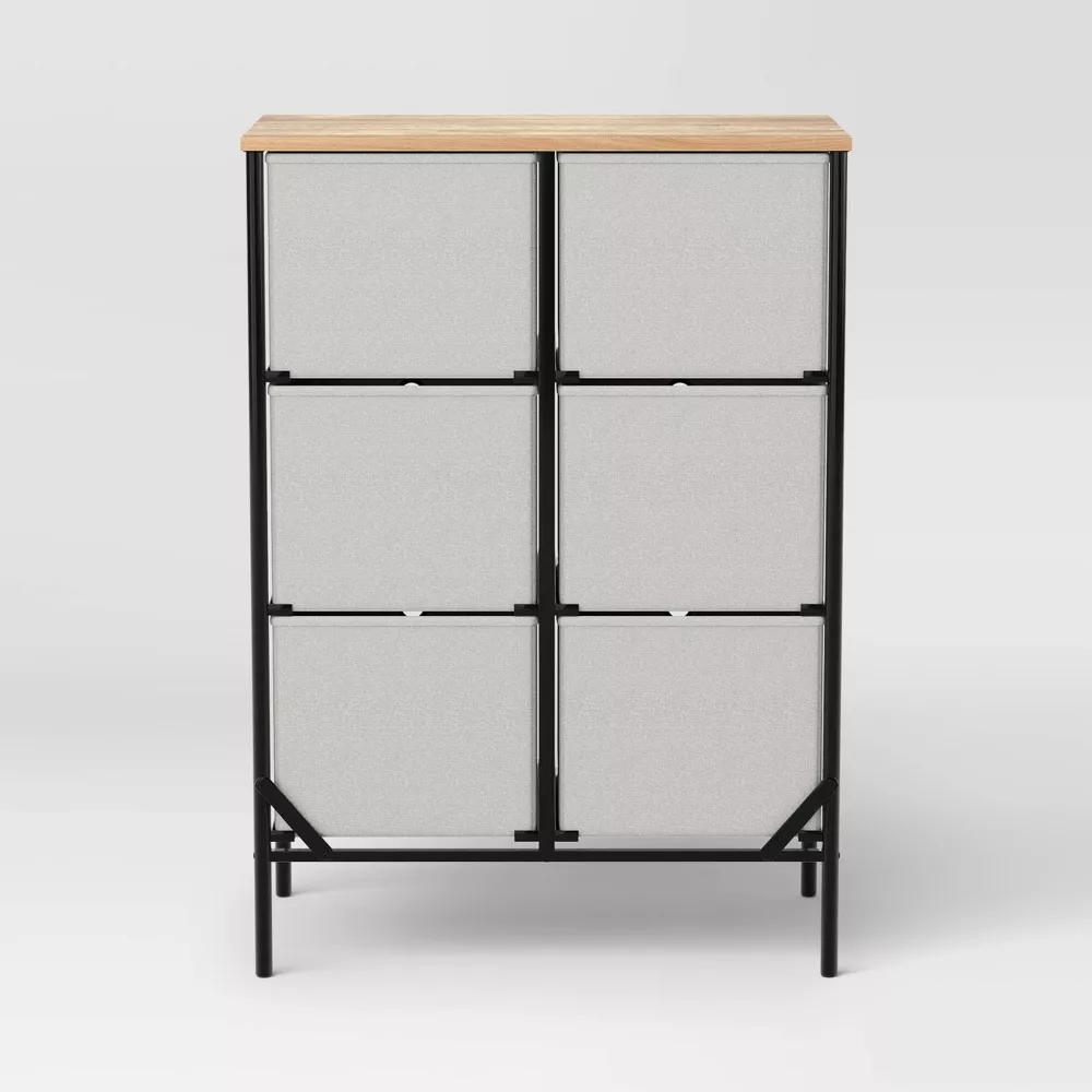 Fabric 6 Bin Tall Vertical Dresser Black Frame, - Image 3
