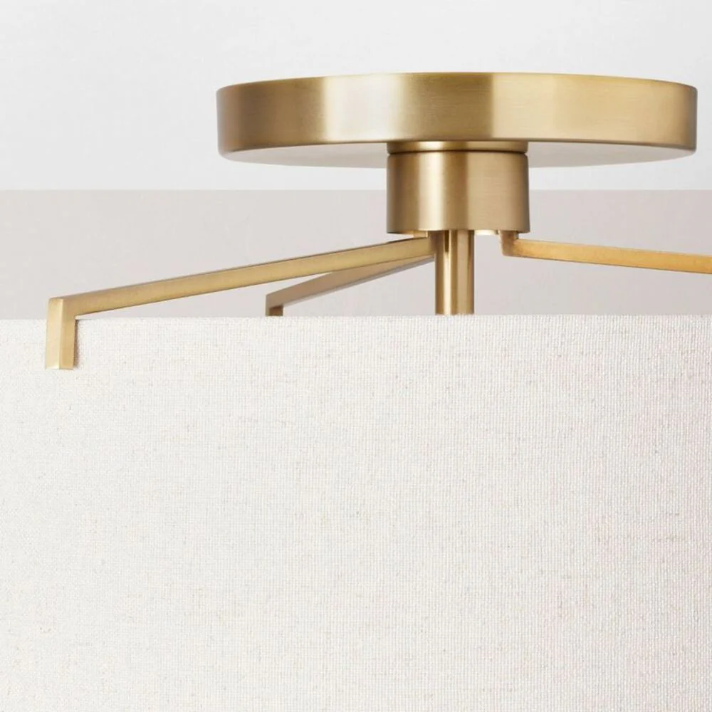 Fabric Shade Semi-Flush Mount Ceiling Light Brass/ Light Brass/Oatmeal - Image 2