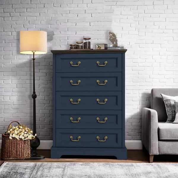 Farmhouse Style Bedroom 5 Drawer Dresser, Wooden Chest of Drawers with Metal Handles - Image 4