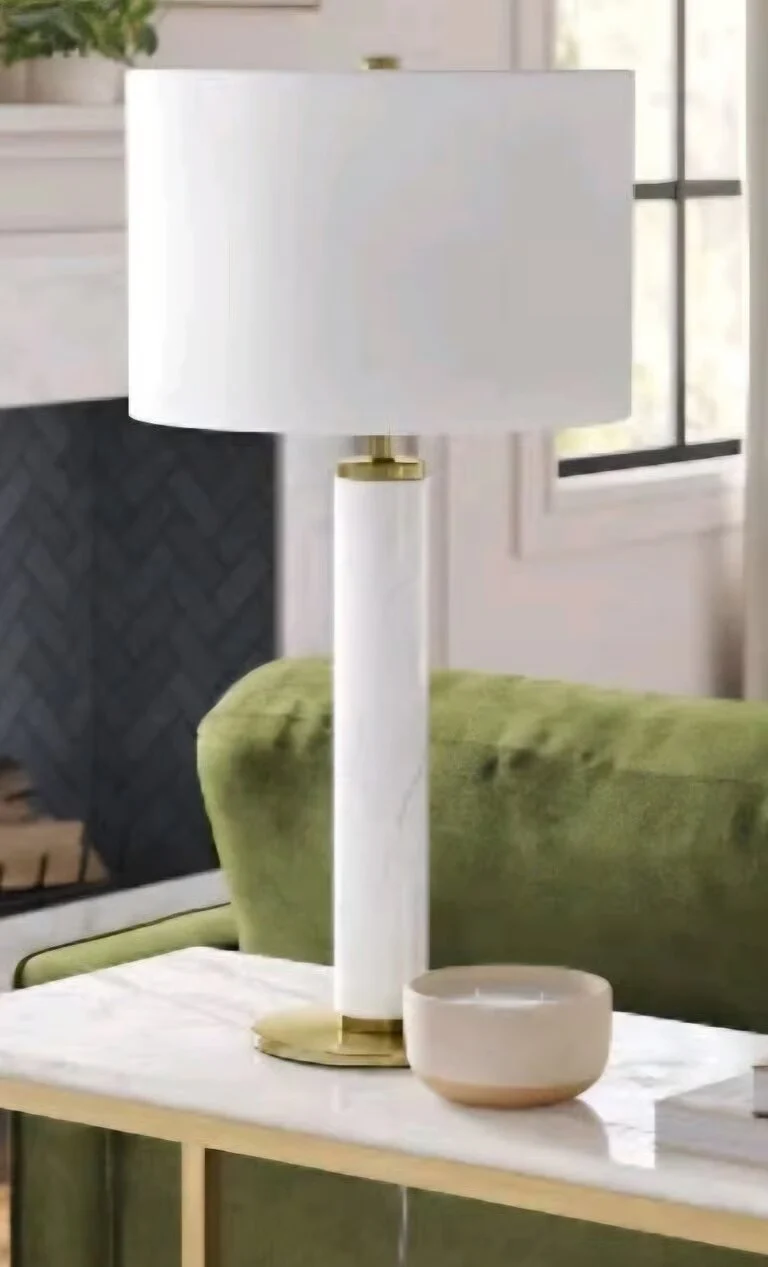 Faux Marble Stick Table Lamp White - BASE ONLY - Image 2