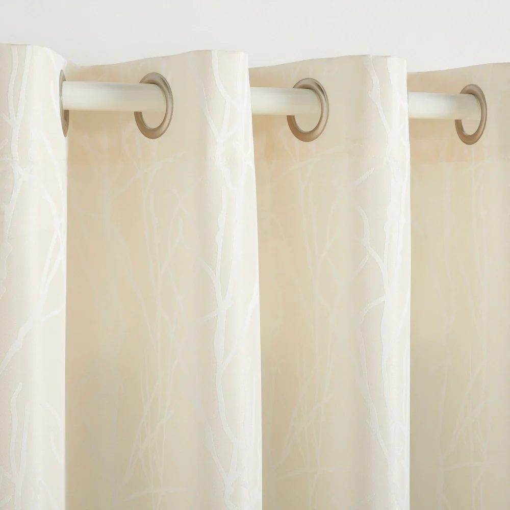 Finesse Ivory Floral Light Filtering Grommet Top Curtain Panel (Set of 2)