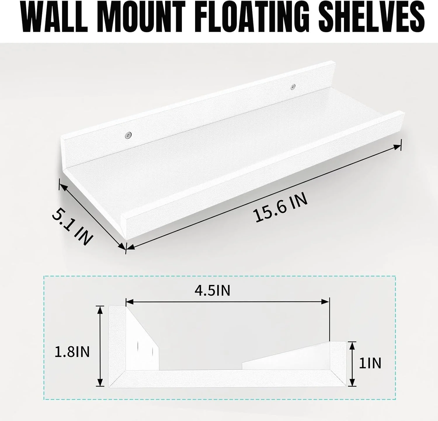 Floating Shelves for Wall Storage Set of 4, Picture Ledge Shelf, White - Image 3