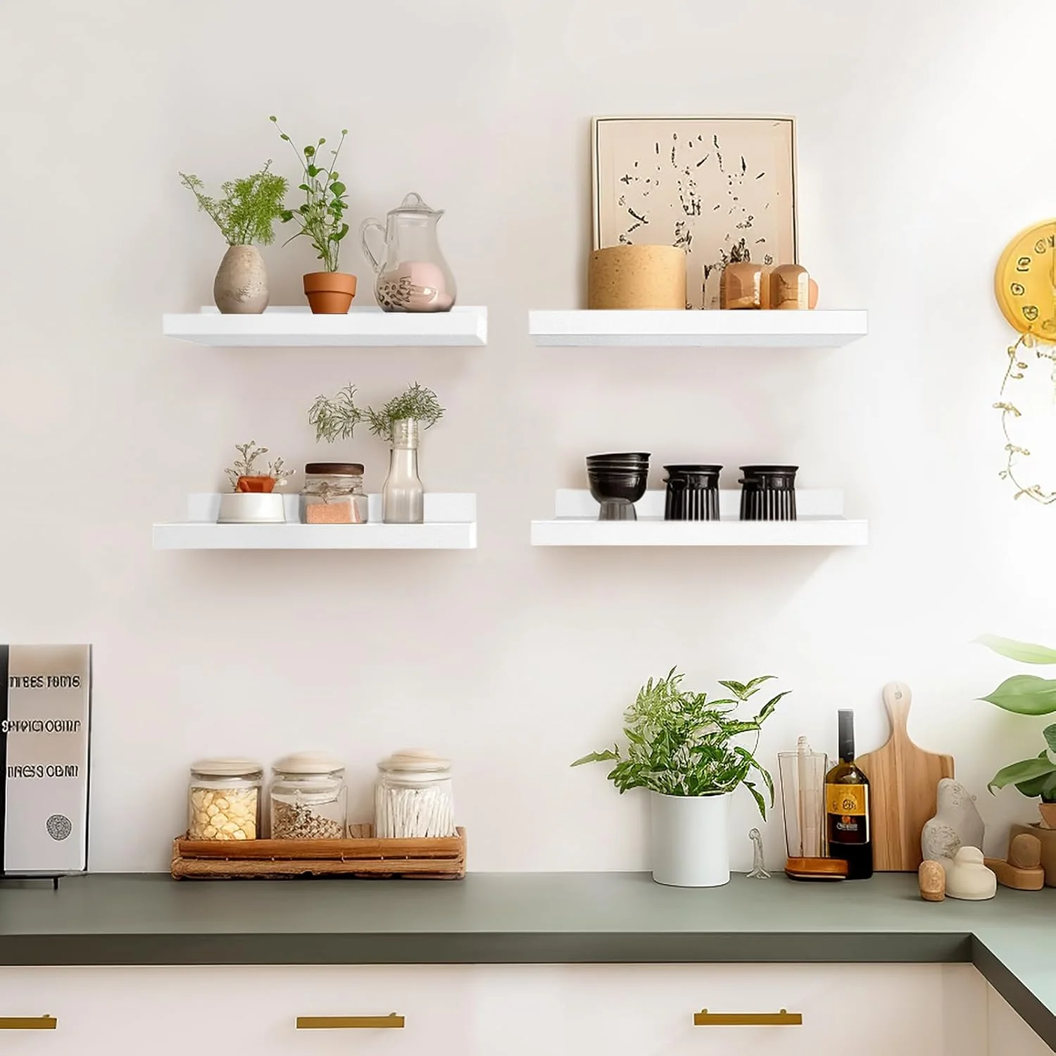 Floating Shelves for Wall Storage Set of 4, Picture Ledge Shelf, White - Image 4