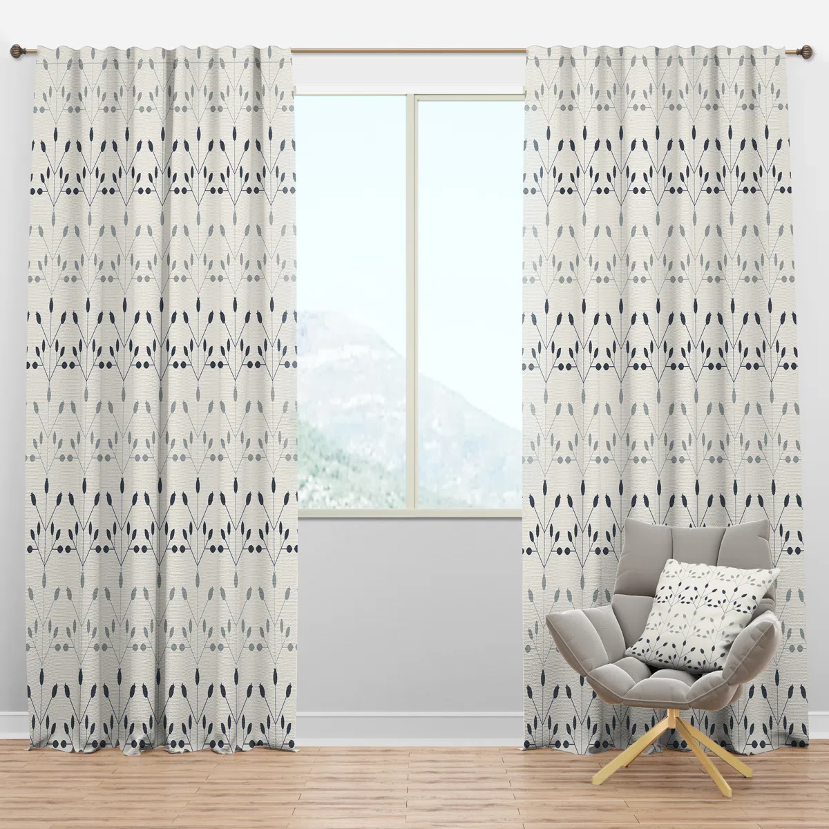 Floral Retro Botanical Pattern I - Mid-Century Curtain