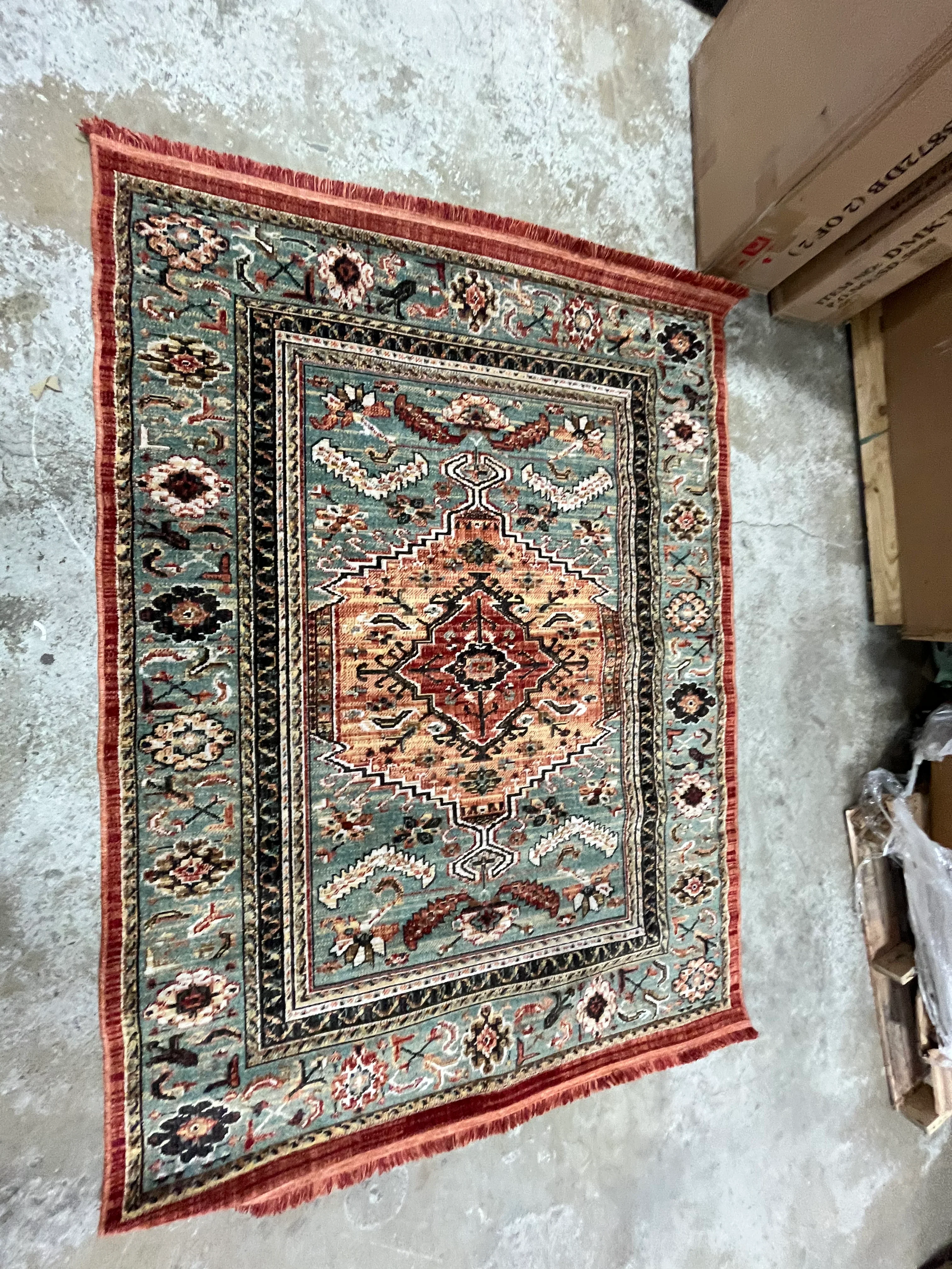Floral Woven Rug Rust/Green 5'x7' - Image 3