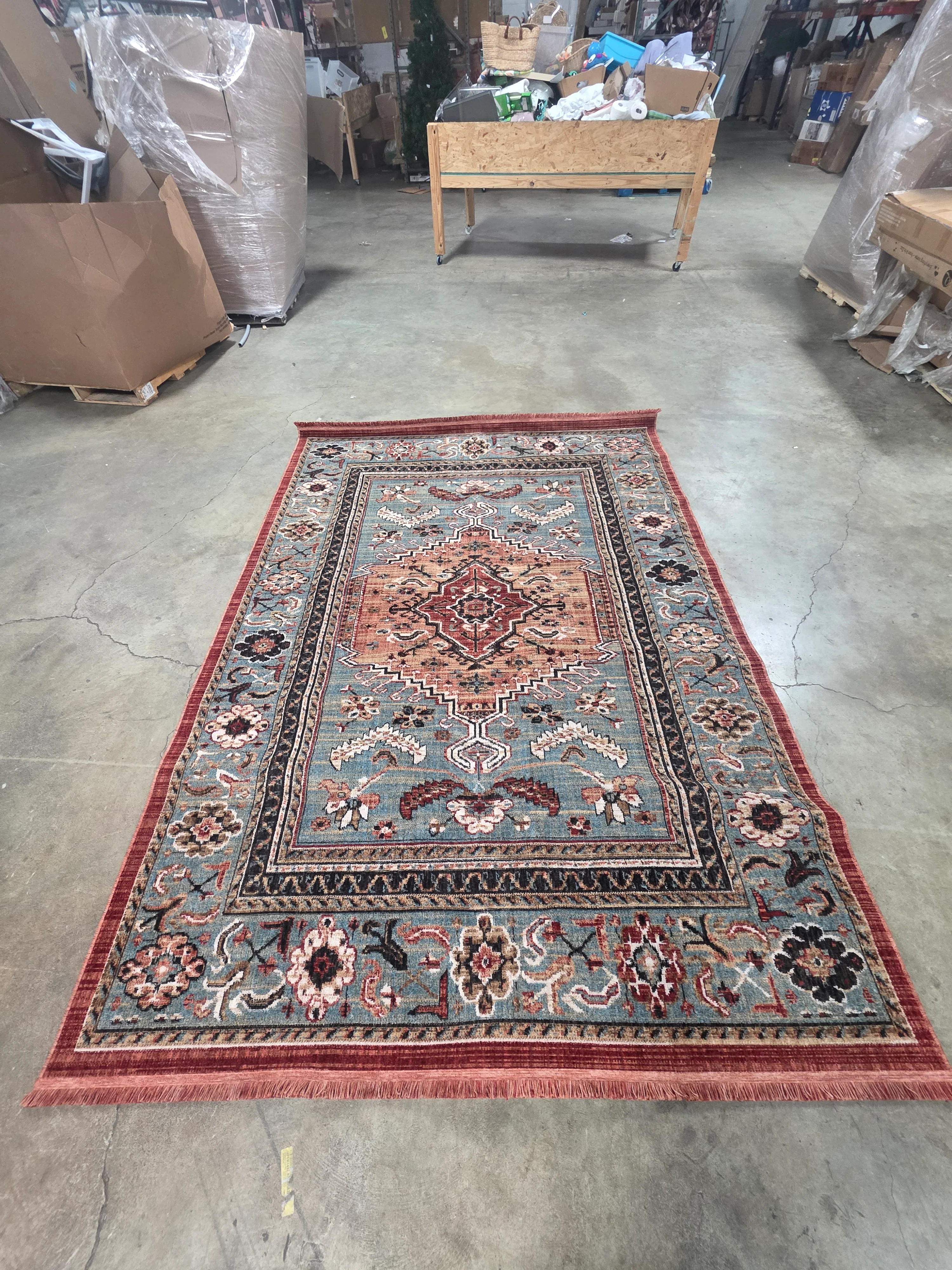 Floral Woven Rug Rust/Green 7'x10' - Image 4