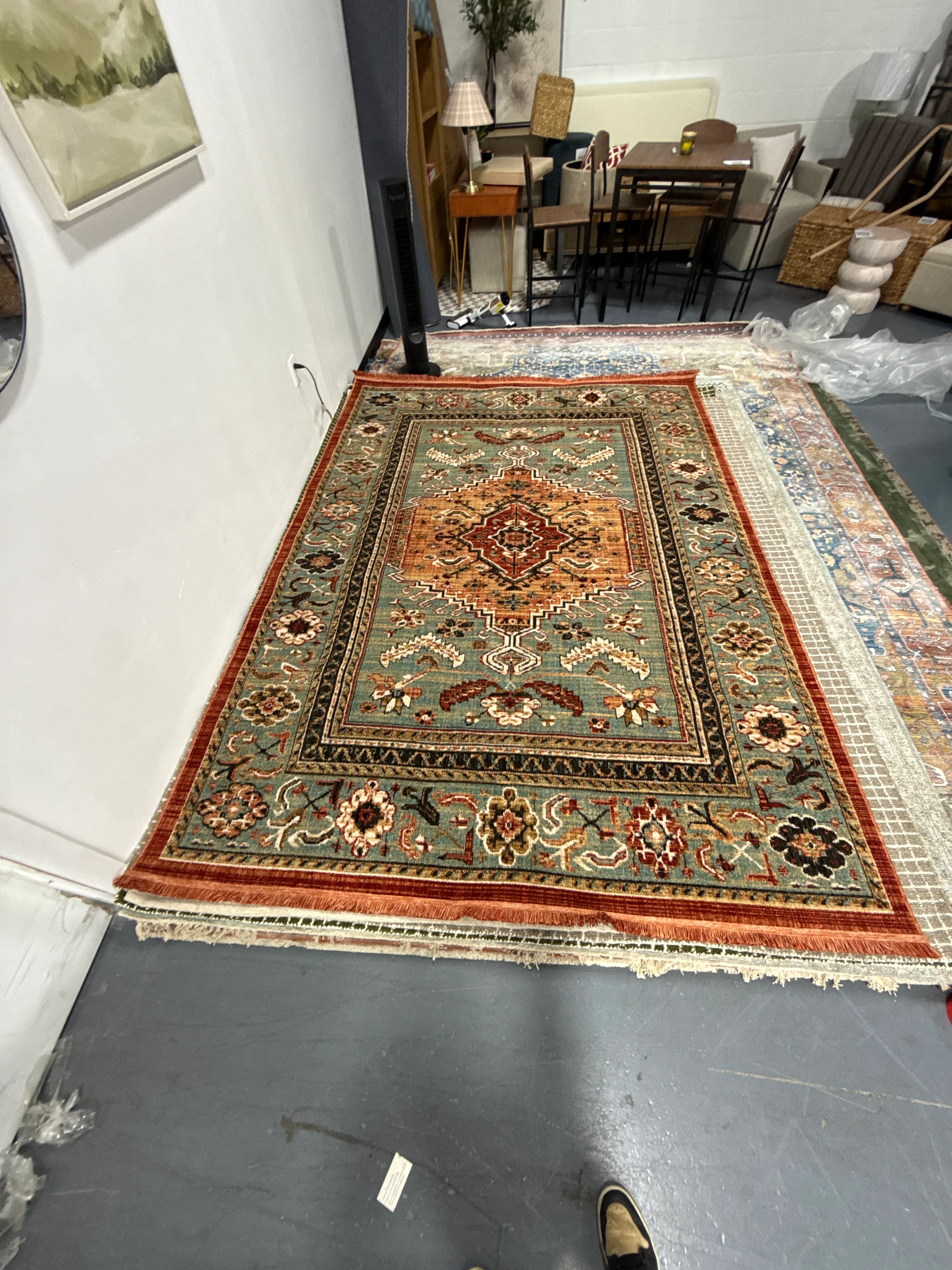 Floral Woven Rug Rust/Green 7'x10' - Image 6