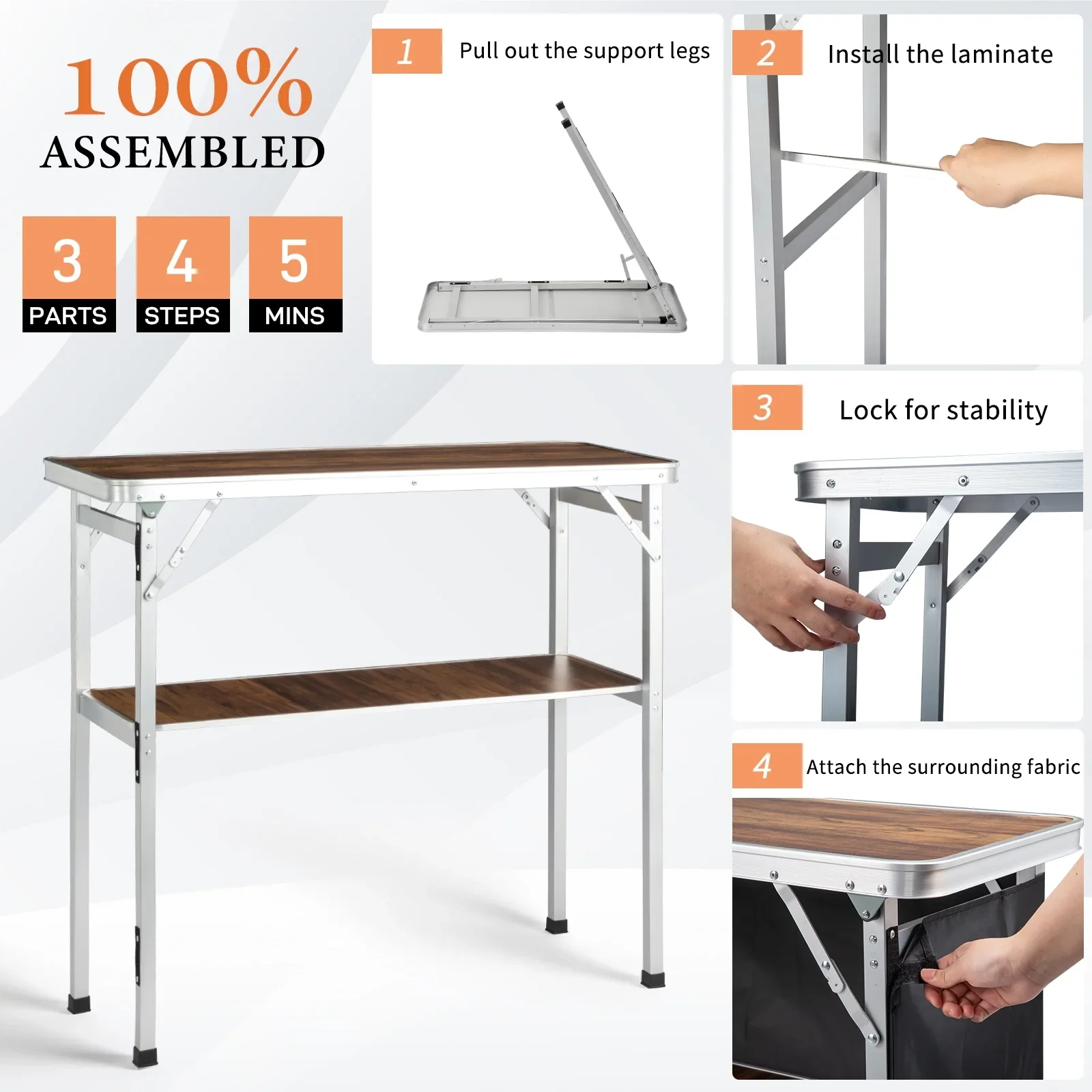 Foldable Bar Table, Mobile Bar with 3-Tier Shelves - Image 4