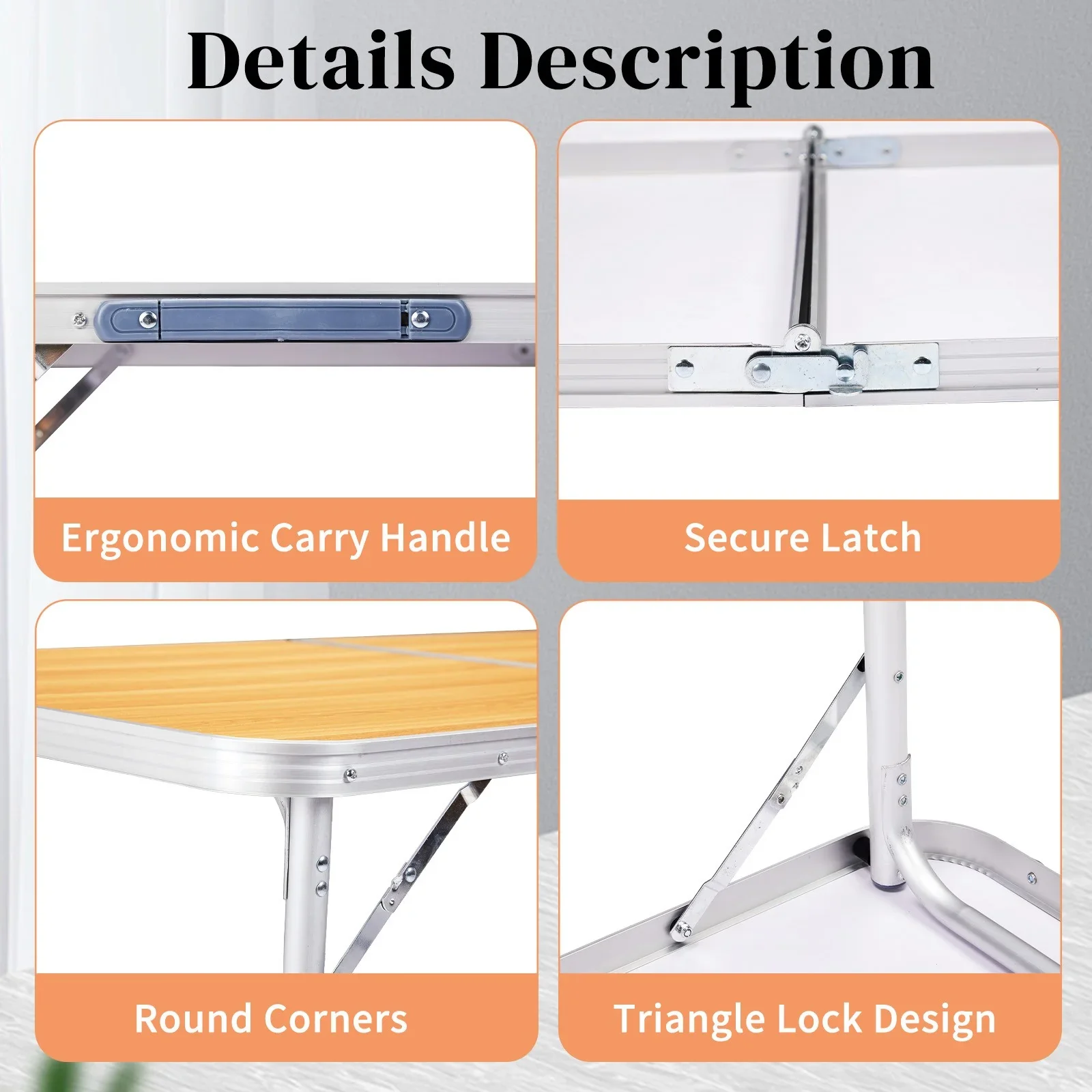 Folding Portable Camping Table, Yellow - Image 3