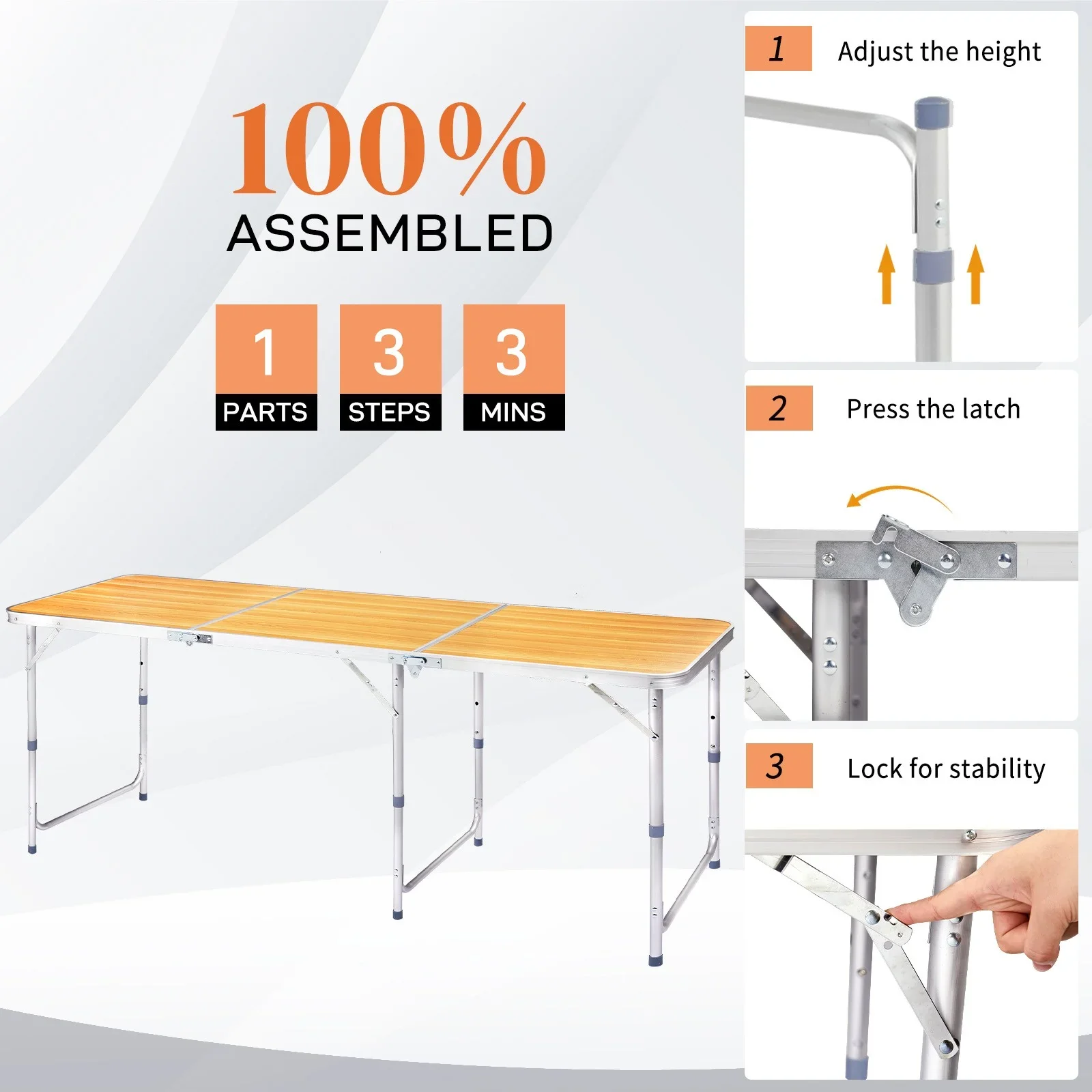 Folding Portable Camping Table, Yellow - Image 5