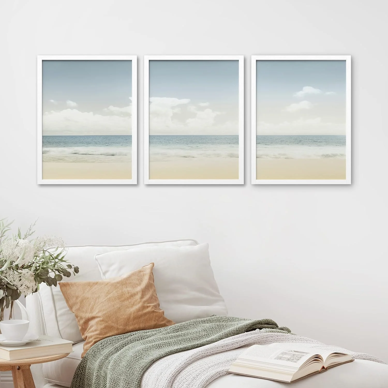 Framed Beach Shore Horizon Wall Art, Set of 3 Cloudy Sky Over Tropical Island - Image 2