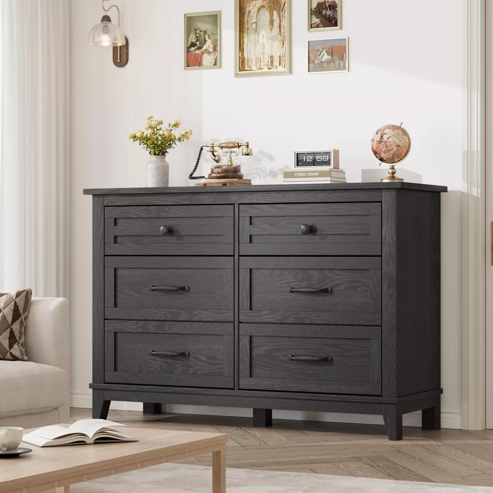6-Drawer Dresser, Wooden Chest of Drawers, Freestanding Storage Cabinet - Image 2