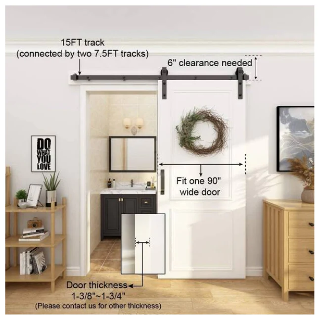 Frosted Black Sliding Barn Door Hardware Track Kit - Image 4