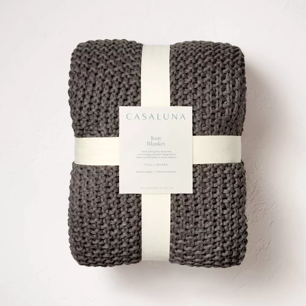 Chunky Knit Bed Blanket Dark Gray - Full/Queen