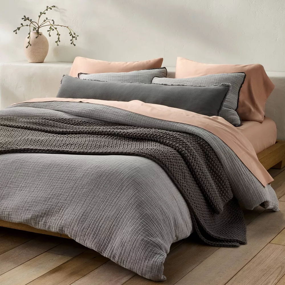 Chunky Knit Bed Blanket Dark Gray - Full/Queen - Image 5