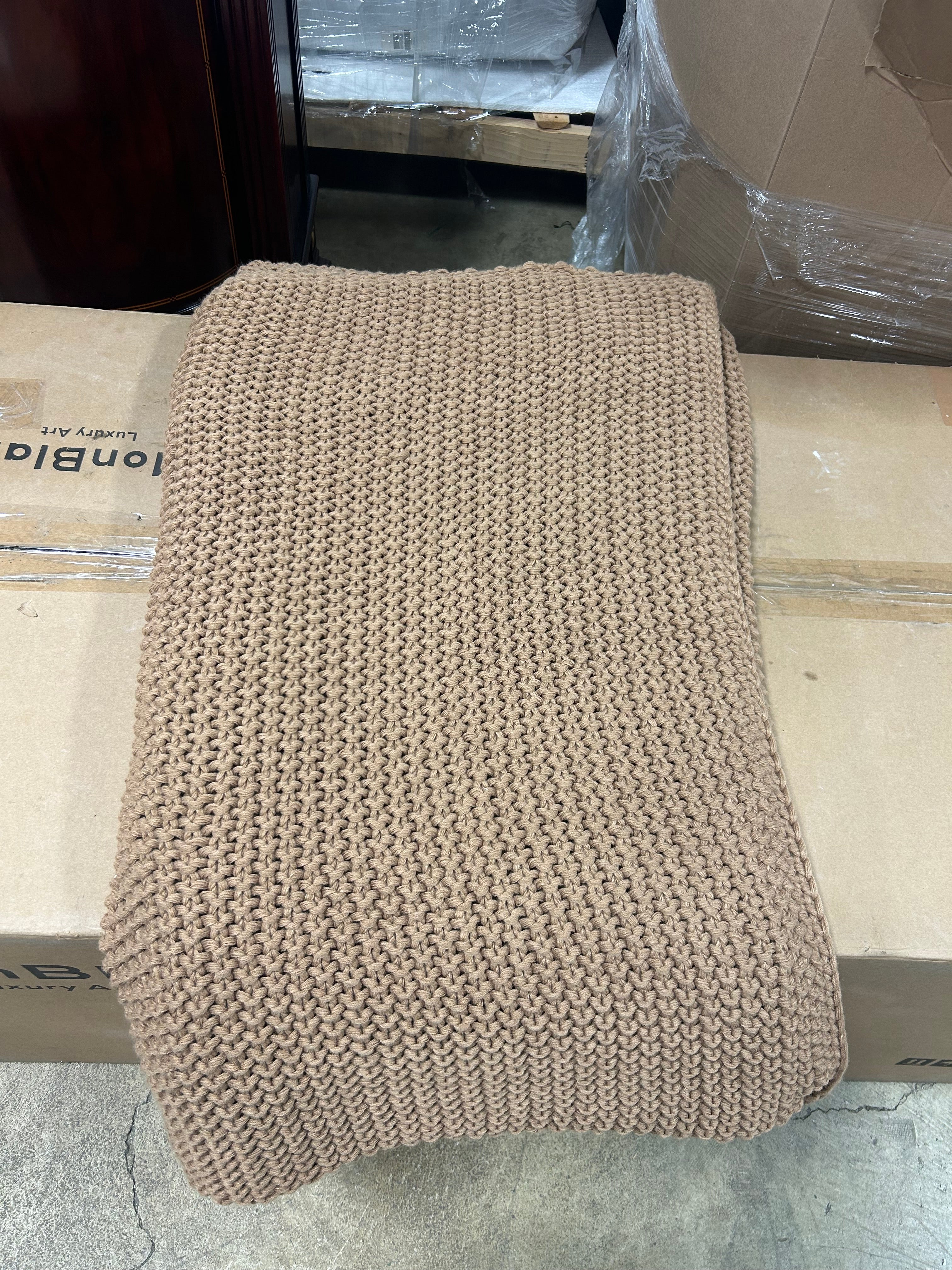 Chunky Knit Bed Blanket Warm Brown Full/Queen - Image 6