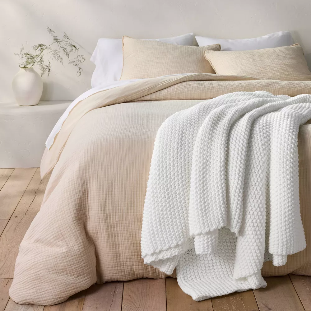Full/Queen Chunky Knit Bed Blanket White - Image 3