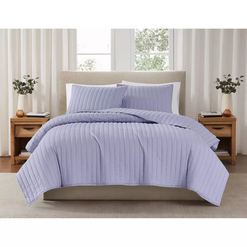 Full/Queen Cotton Shell Solid Percale Quilt Set Lavender - Full/Queen - Image 3