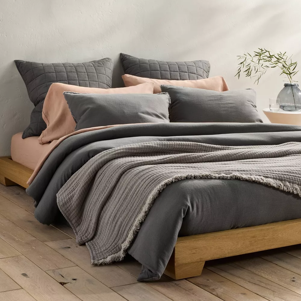 Full/Queen Heavyweight Linen Blend Comforter & Sham Set Dark Gray - Image 2