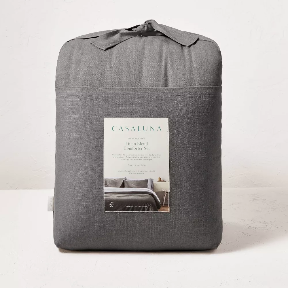 Full/Queen Heavyweight Linen Blend Comforter & Sham Set Dark Gray - Image 5