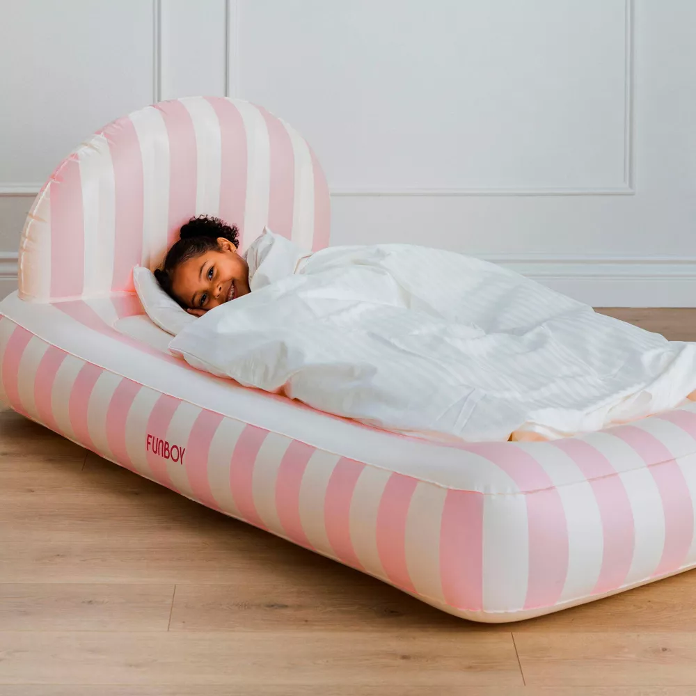 Light Pink Stripe Kids' Sleepover Twin Air Mattress Bed - Image 3