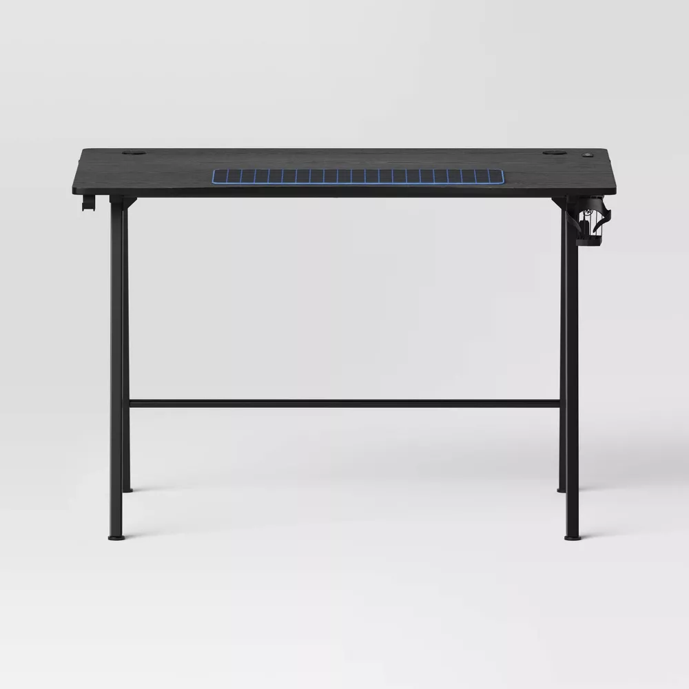 Gaming Desk with LED Lights and Headphone Holder Black, - Image 4