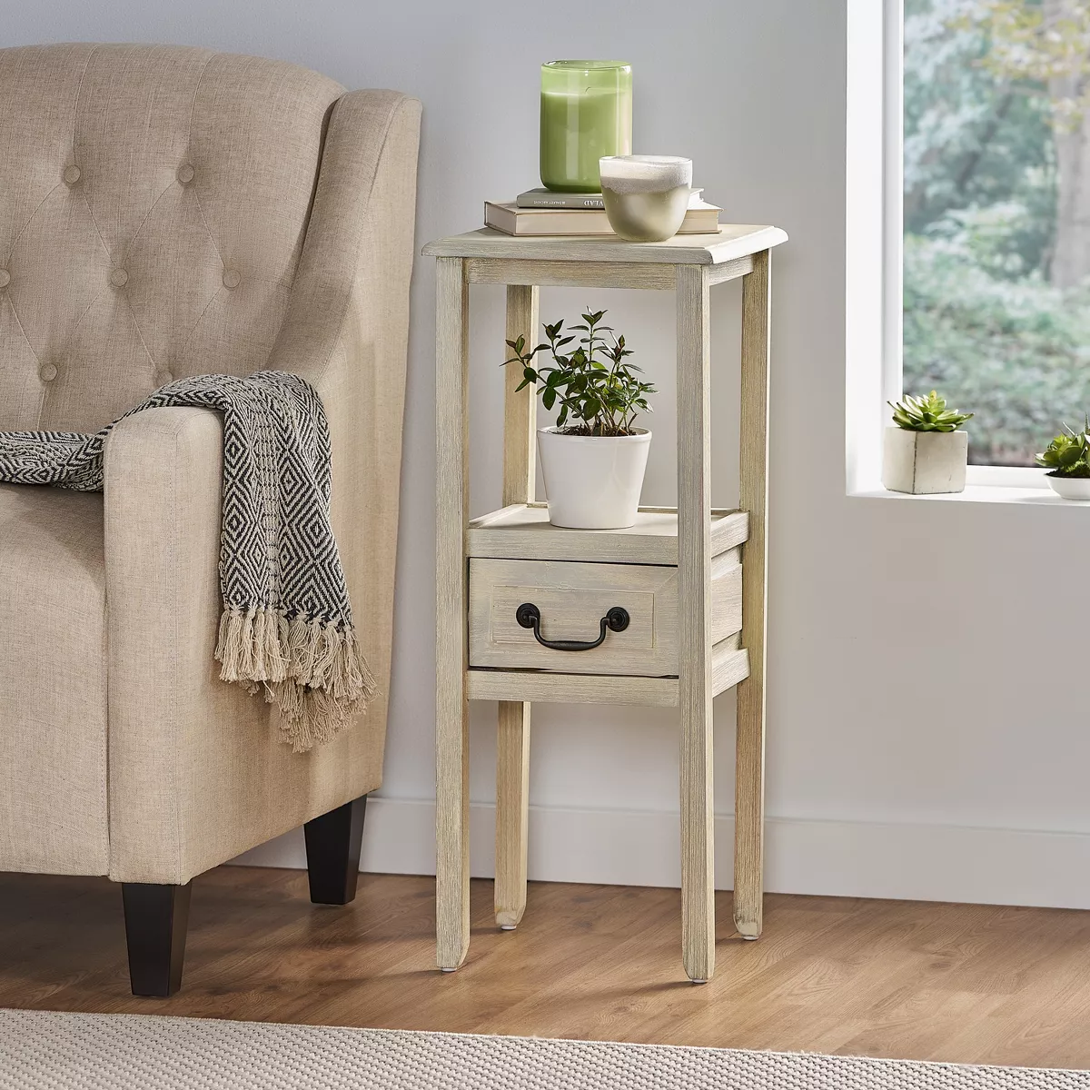 GDFStudio Declan Contemporary Rubberwood Accent Table with Drawer - SHOWROOM ITEM