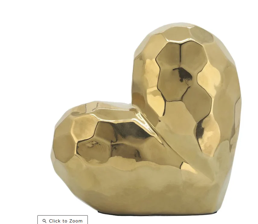Gold Ceramic Heart Decor, 8" SHOWROOM ITEM
