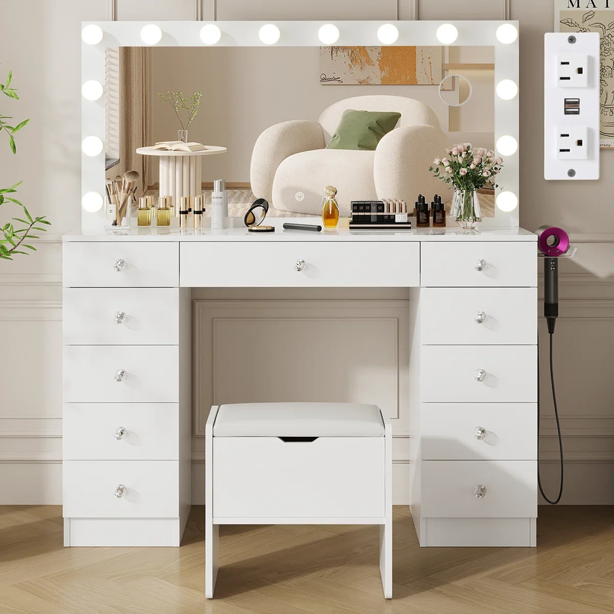 Greyden Makeup Vanity Set with 11 Drawers and Outlets - Image 4