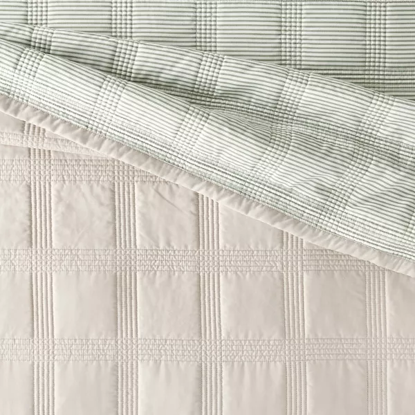 Grid Stitched Quilt Taupe/Green/Cream - Full/Queen - Image 4