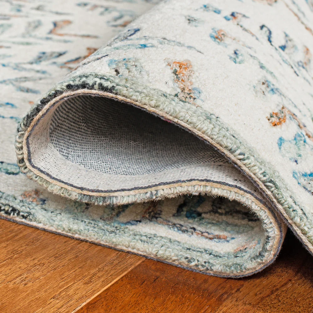 Handmade Capri Ilianka Wool Rug - 2'3" x 9' Runner - Ivory/Blue, - Image 2