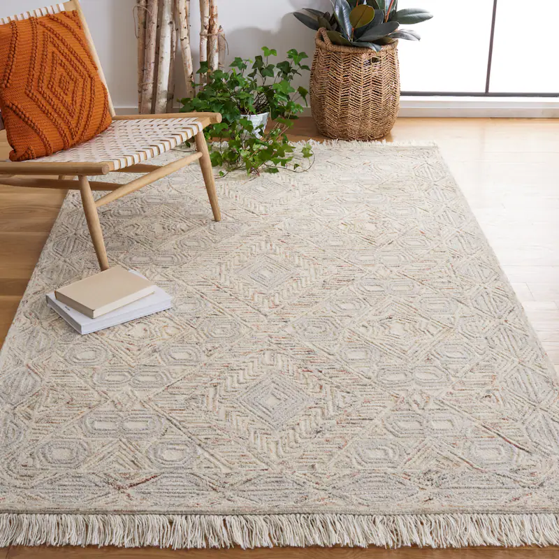 Handmade Ikat Raimunde Wool Rug - 8' x 10' - Ivory/Grey - Image 4