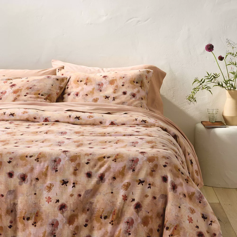 Heavyweight Linen Blend DUVET COVER ONLY Pressed Floral Print - King