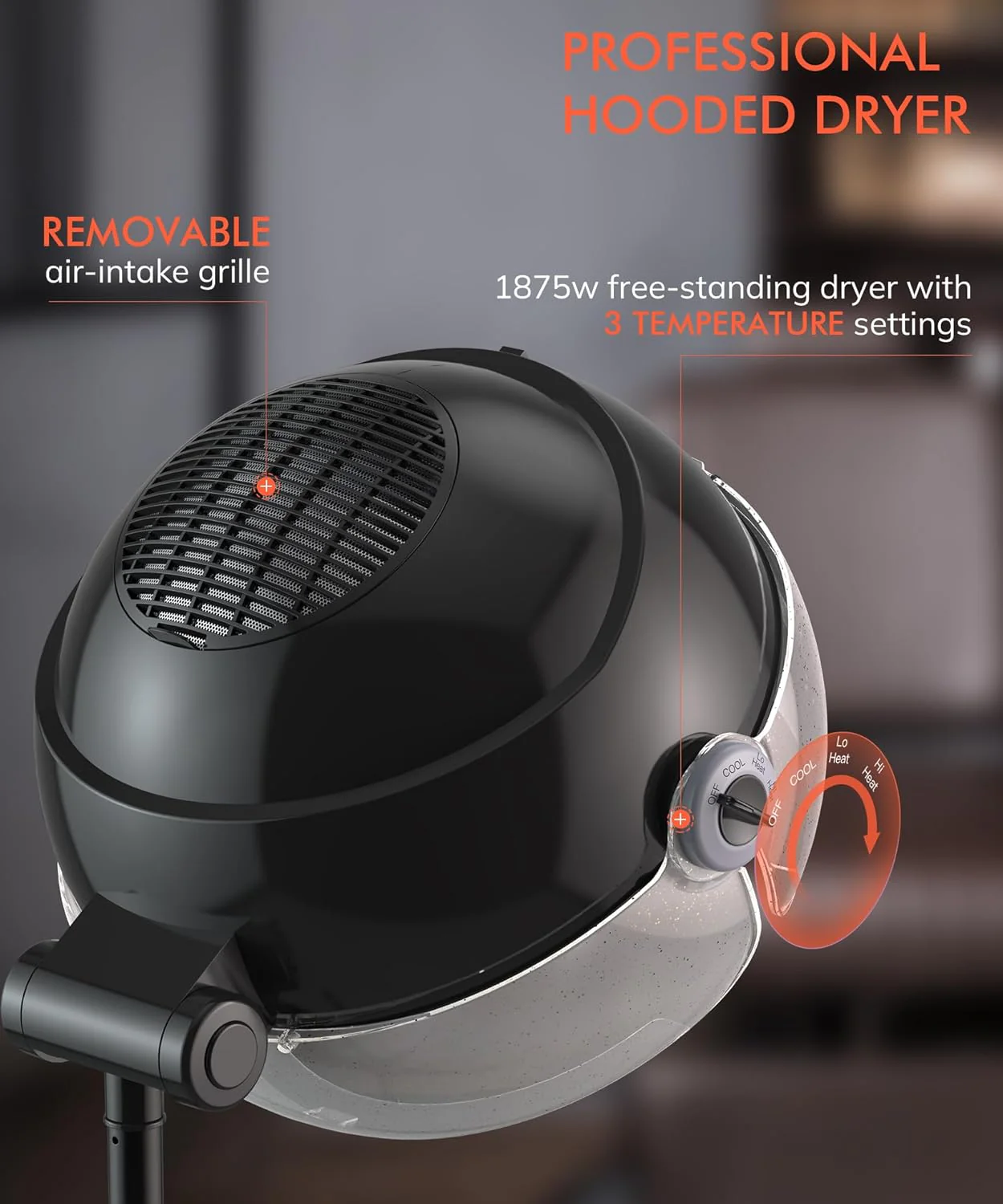 Ionic Hooded Hair Dryer Portable Standing for Home and Salon - Image 2