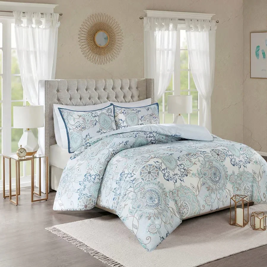 Isla Blue 3 Piece Duvet Cover Set Queen - Image 5