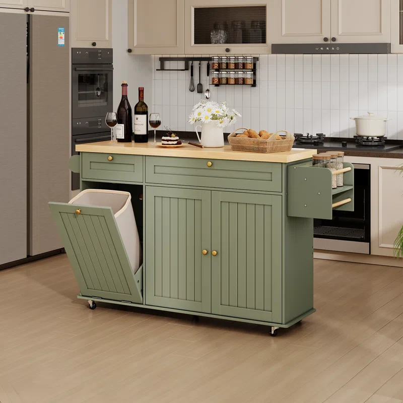Jamera Kitchen Island with Two Large Storage Cabinets Drawers, Locking Wheels - Image 3