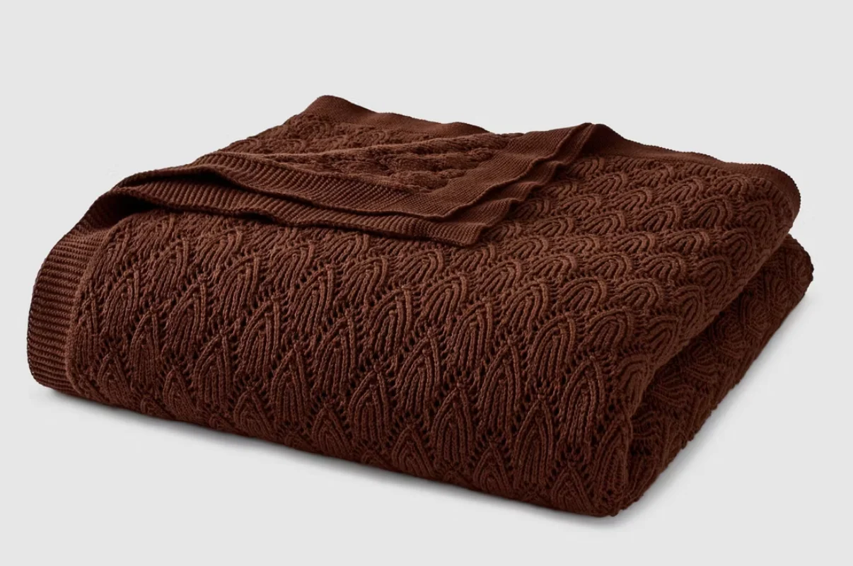 Jeremiah Brent Home Pointelle Throw Blanket Raisin SHOWROOM ITEM