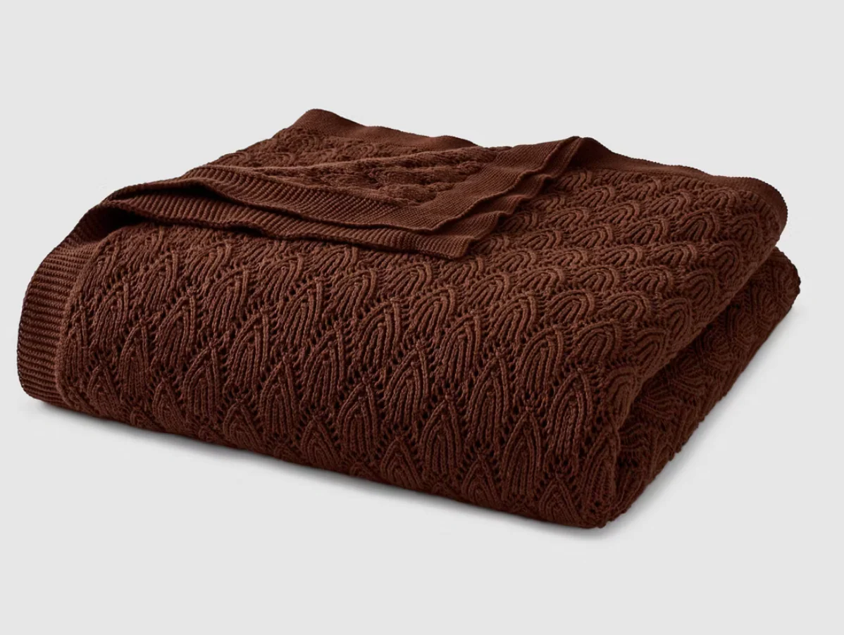 Jeremiah Brent Home Pointelle Throw Blanket Raisin SHOWROOM ITEM