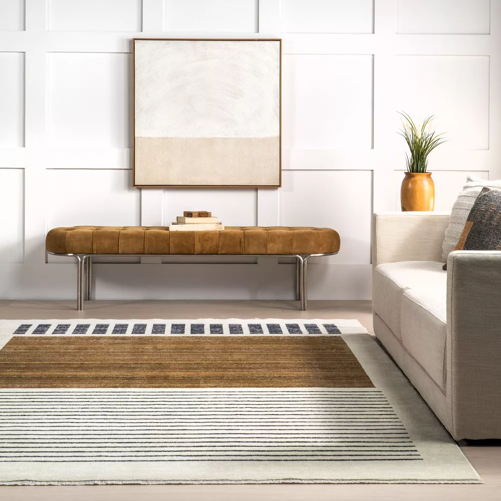Keeva Striped Runner Indoor Area Rug Beige/Ivory 2x7, - Image 3