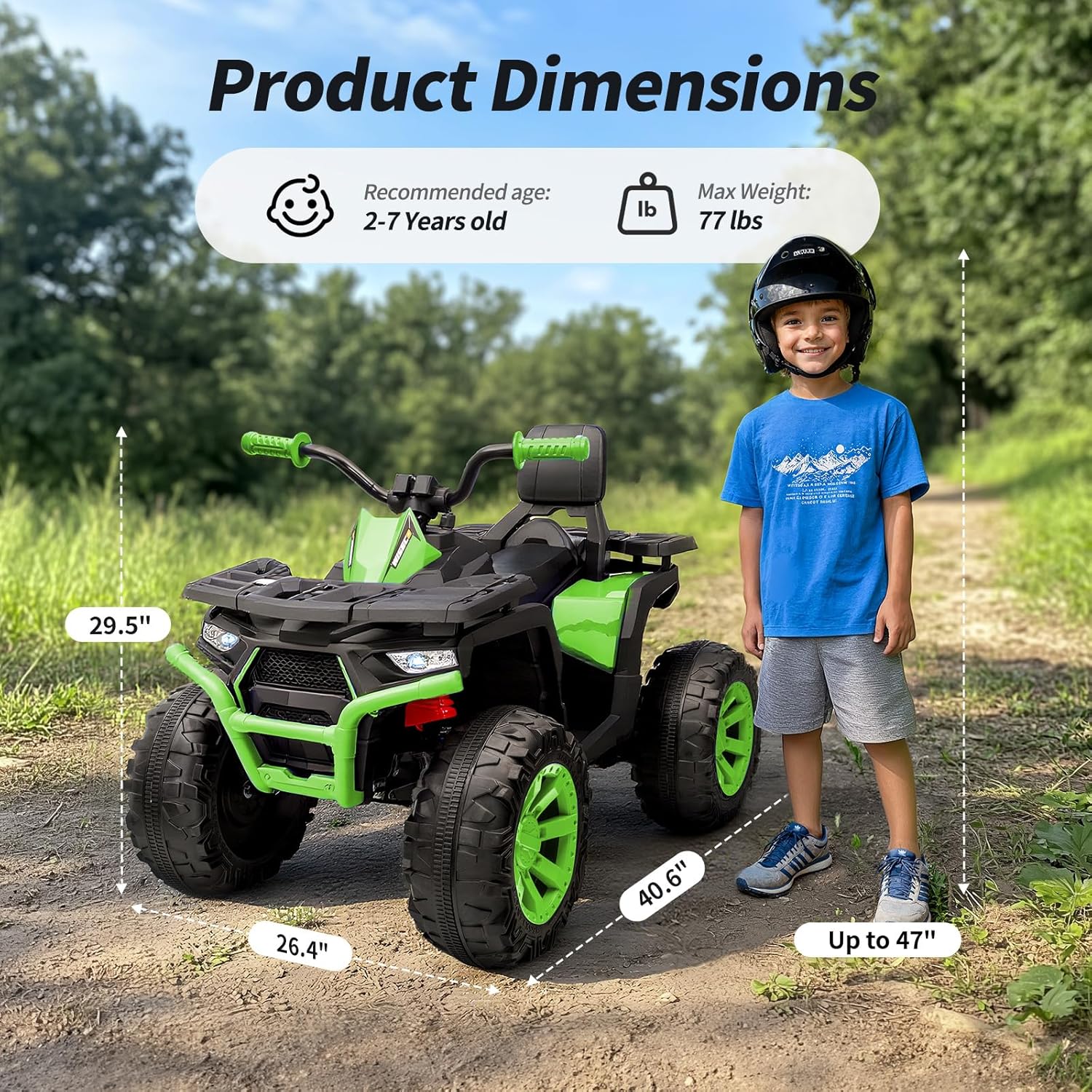 Kids ATV 4 Wheeler, Electric Ride On Toy 2-Seater - Green - Image 2