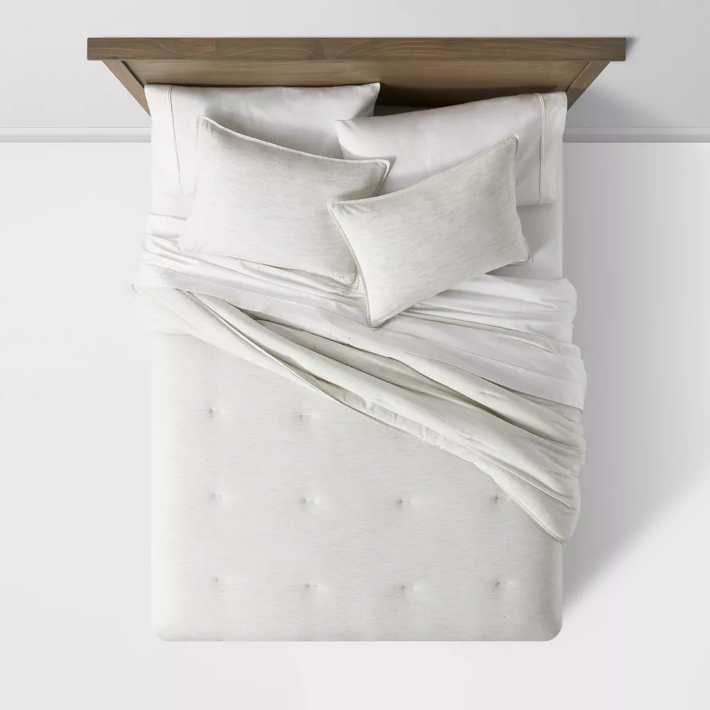 King Space Dyed Cotton Linen Comforter & Sham Set Light Gray - Image 4